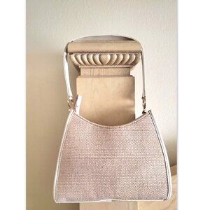 Liz Claiborne Woven Straw Handbag With Beige Leather Trim Purse Small Bag